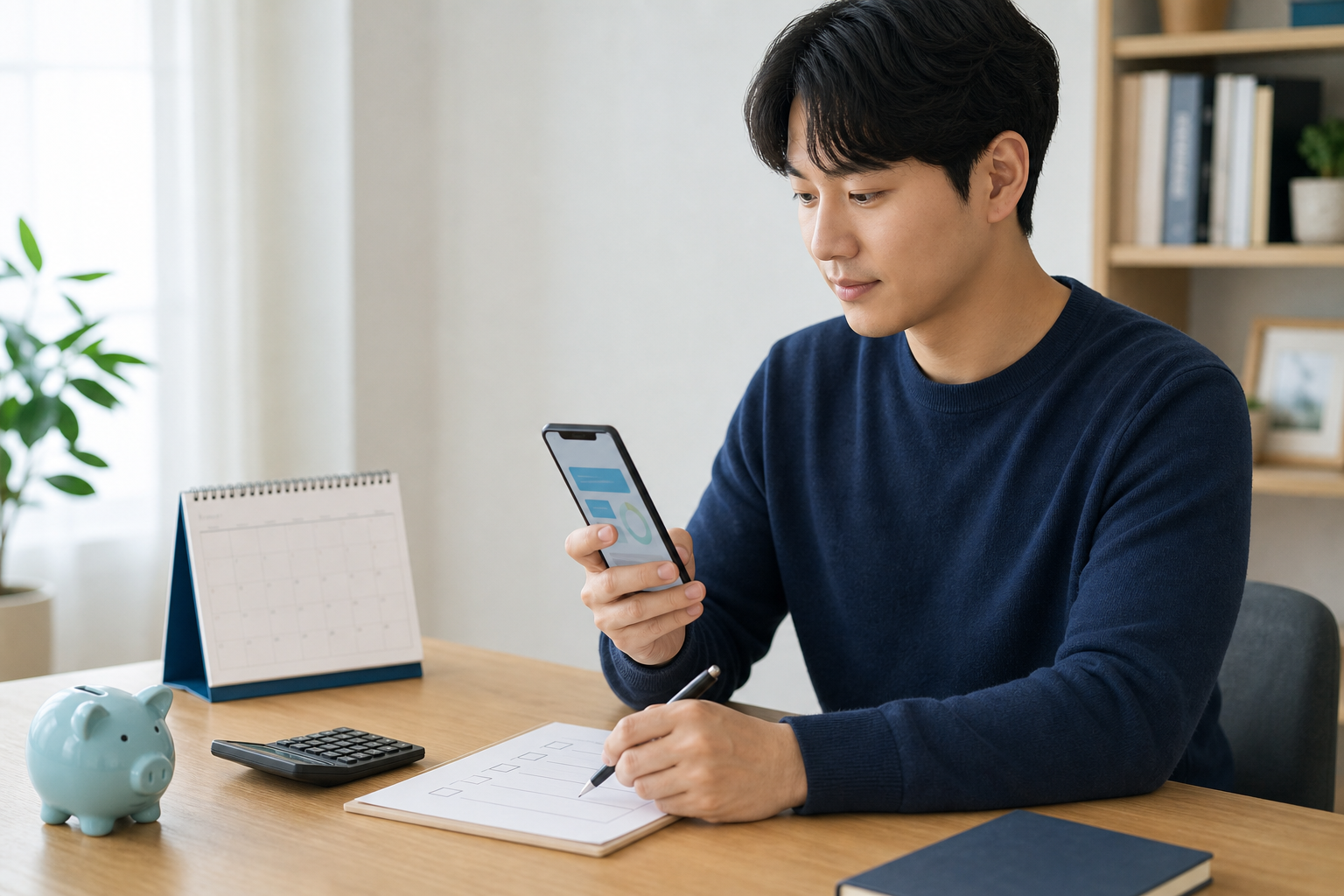 청년이 모바일 은행 앱으로 청년미래적금 계좌개설을 준비하는 모습
